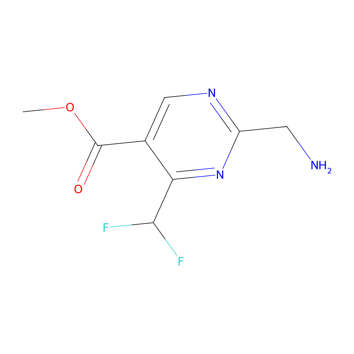 Methyl 2-(aminomethyl)-4-(difluoromethyl)pyrimidine-5-carboxylate molecular structure, CAS 2580225-88-1