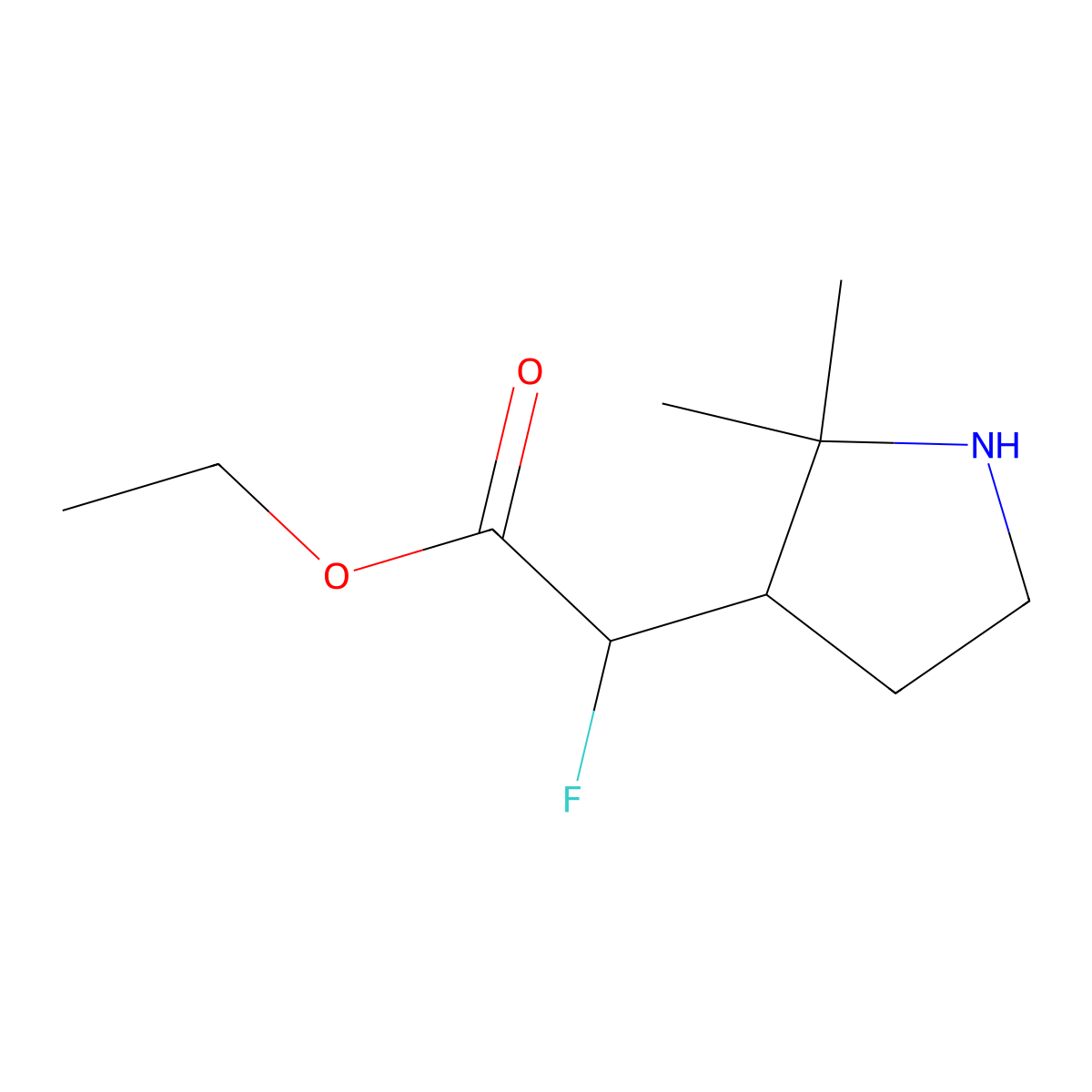 Ethyl 2-(2,2-dimethylpyrrolidin-3-yl)-2-fluoroacetate molecular structure, CAS 2580225-90-5
