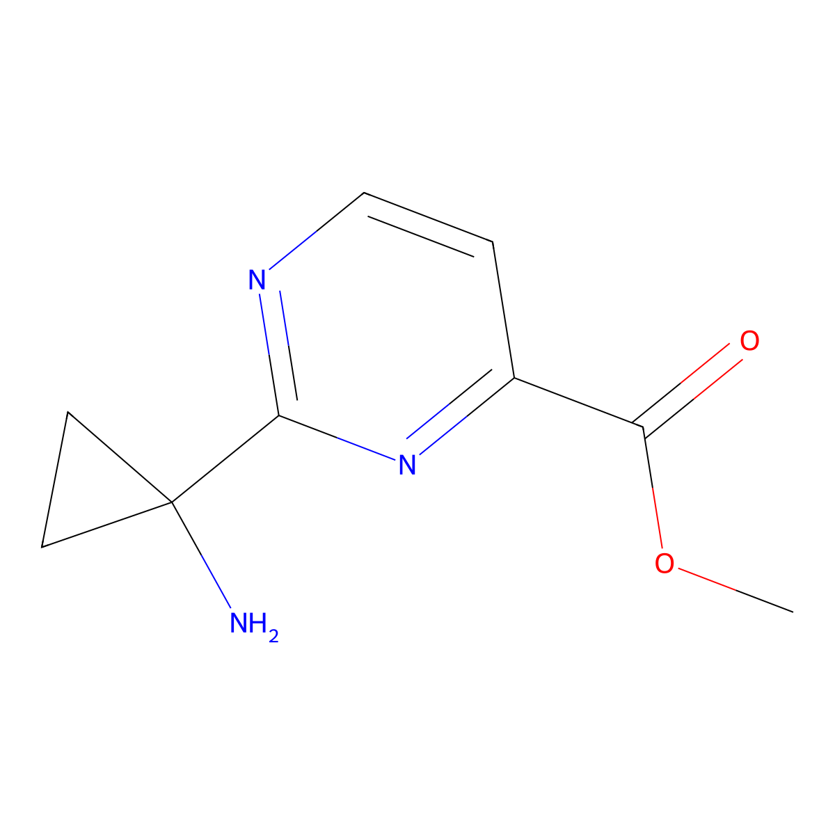 Methyl 2-(1-aminocyclopropyl)pyrimidine-4-carboxylate molecular structure, CAS 2580226-05-5