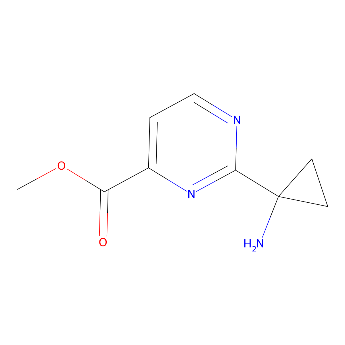 Methyl 2-(1-aminocyclopropyl)pyrimidine-4-carboxylate molecular structure, CAS 2580226-05-5