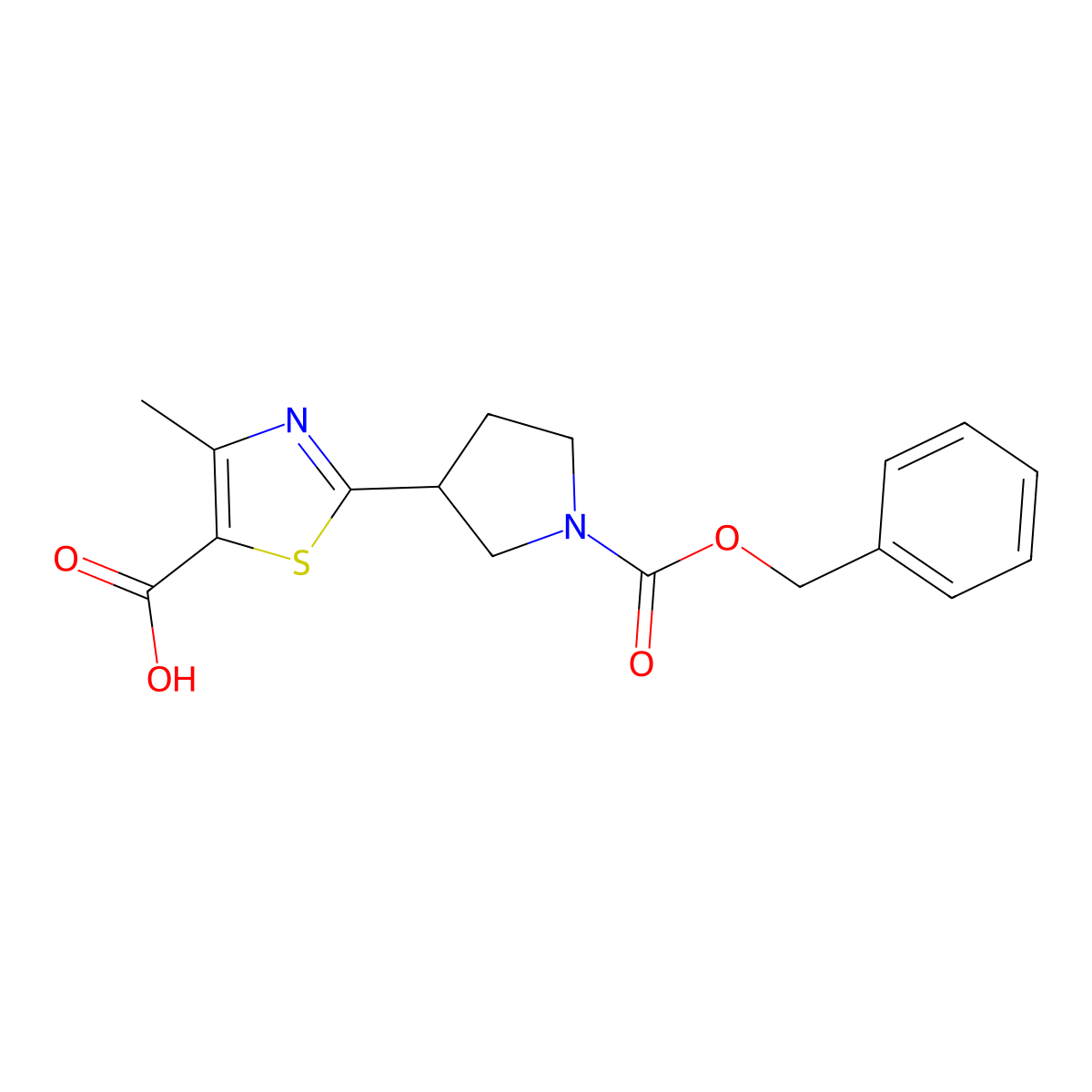 2-{1-[(Benzyloxy)carbonyl]pyrrolidin-3-yl}-4-methyl-1,3-thiazole-5-carboxylic acid molecular structure, CAS 2580226-06-6