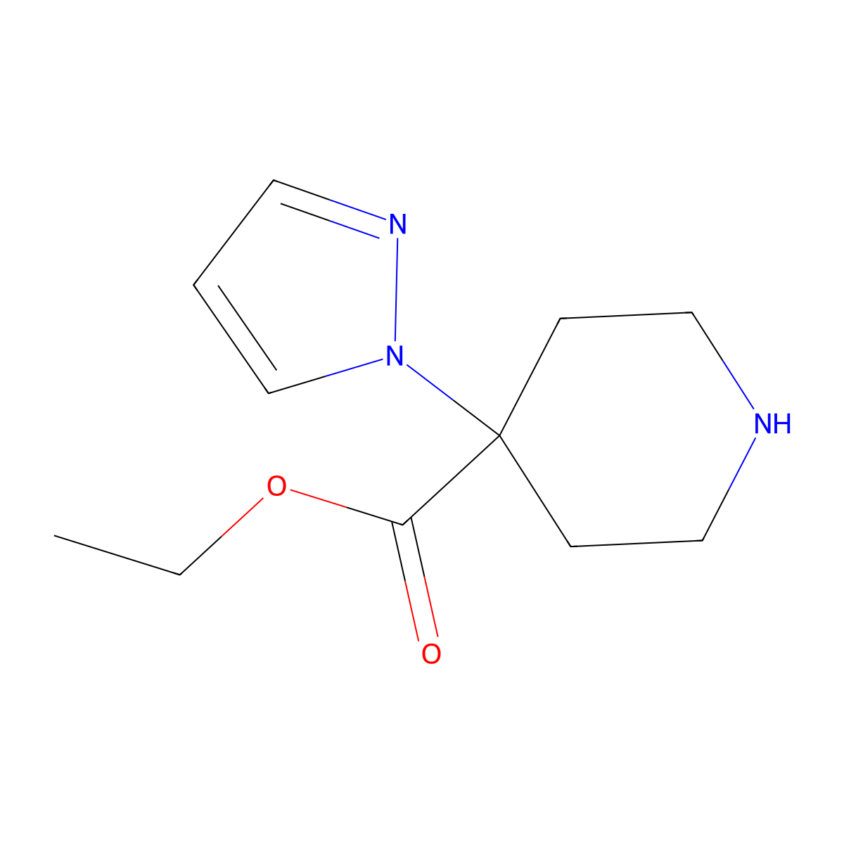 ethyl 4-(1H-pyrazol-1-yl)piperidine-4-carboxylate molecular structure, CAS 2580226-11-3