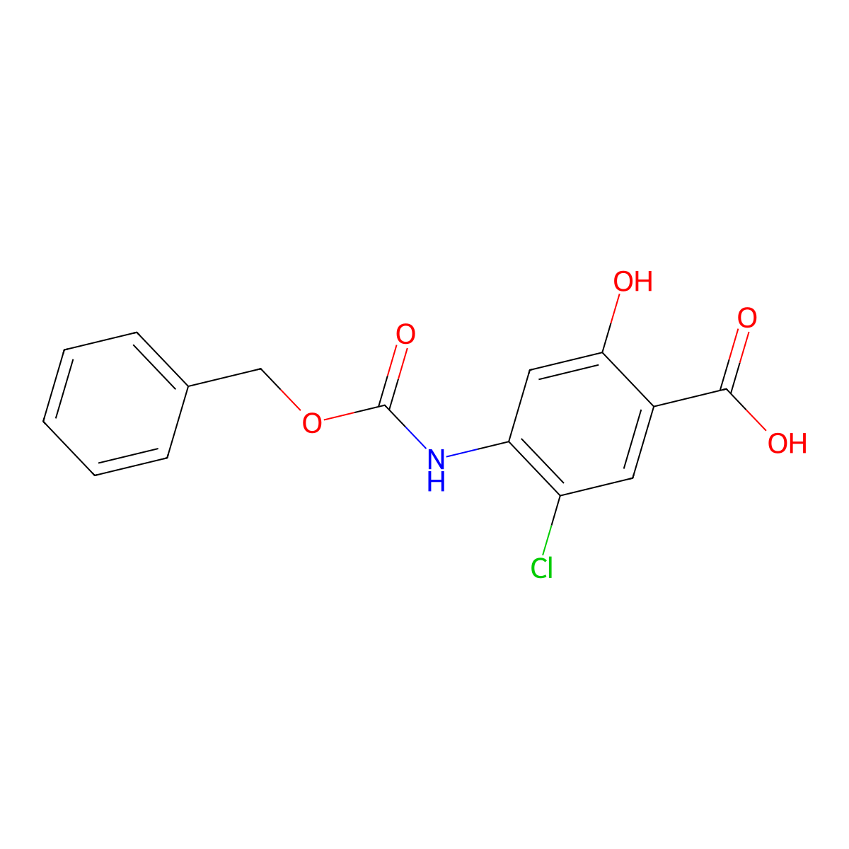4-{[(Benzyloxy)carbonyl]amino}-5-chloro-2-hydroxybenzoic acid molecular structure, CAS 2580226-18-0