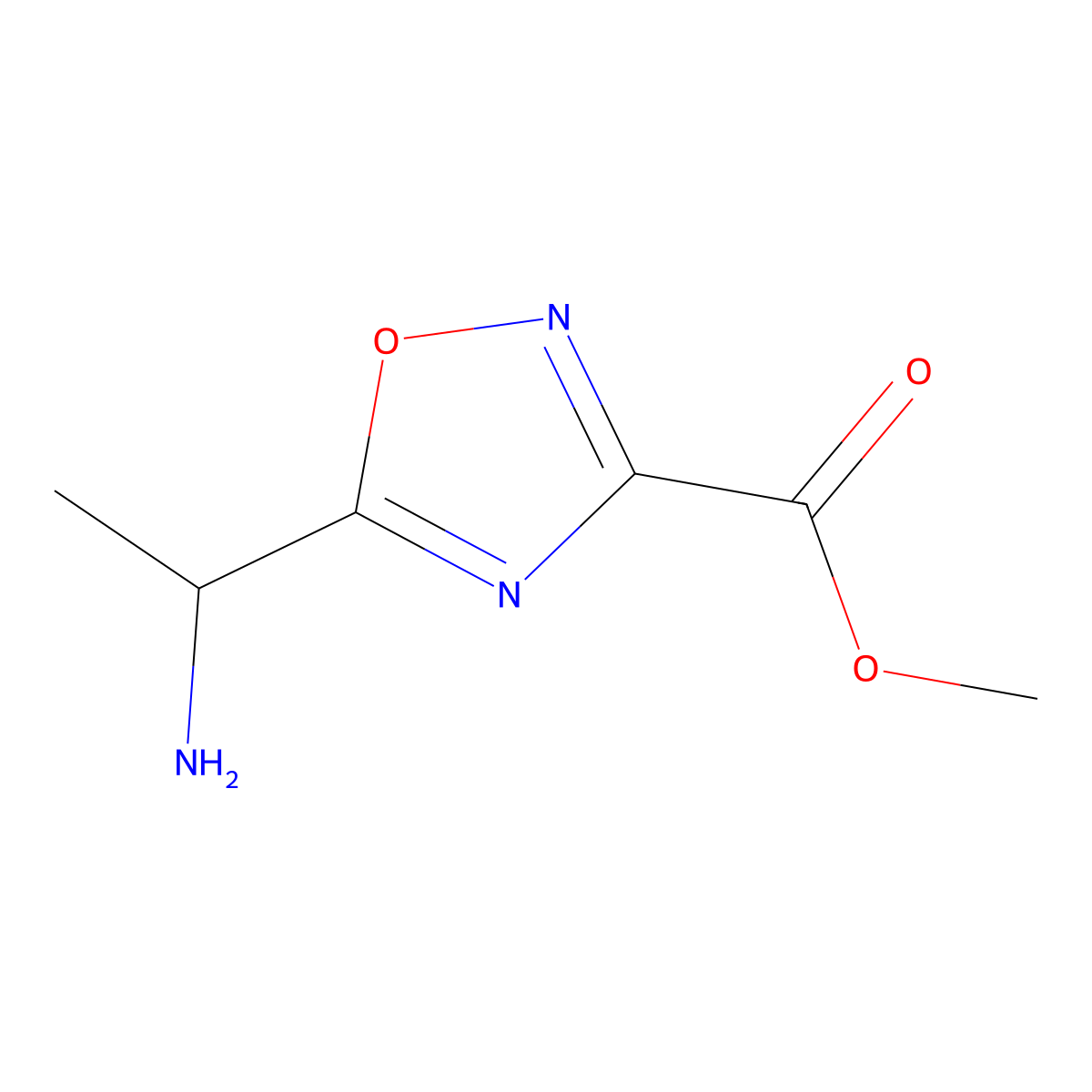 Methyl 5-(1-aminoethyl)-1,2,4-oxadiazole-3-carboxylate molecular structure, CAS 2580226-21-5