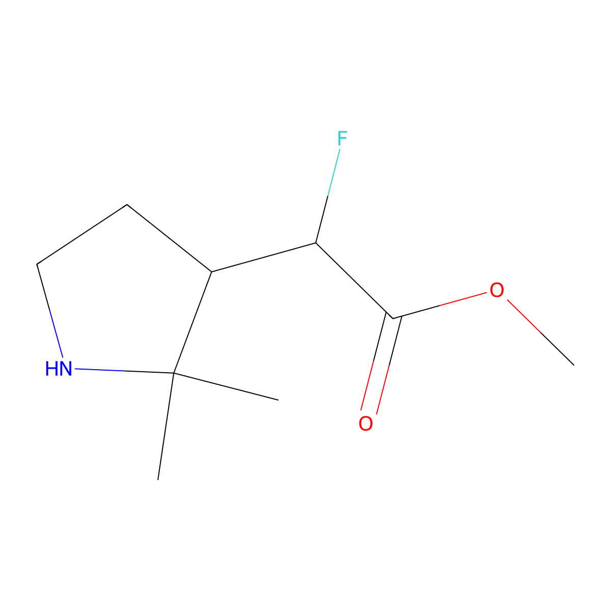 Methyl 2-(2,2-dimethylpyrrolidin-3-yl)-2-fluoroacetate molecular structure, CAS 2580226-44-2