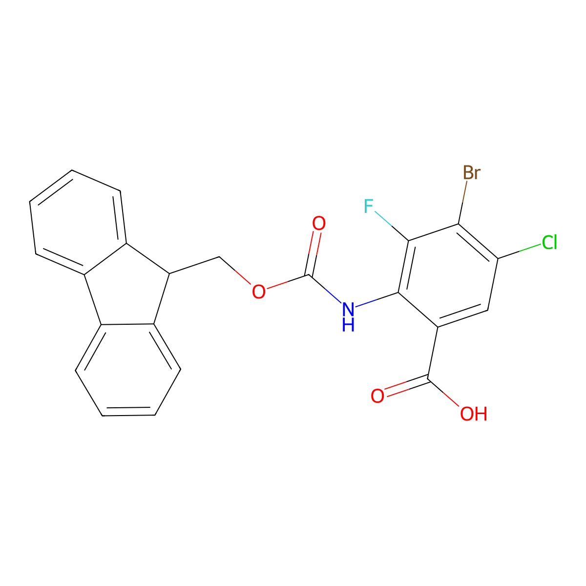 4-bromo-5-chloro-2-({[(9H-fluoren-9-yl)methoxy]carbonyl}amino)-3-fluorobenzoic acid molecular structure, CAS 2580226-56-6