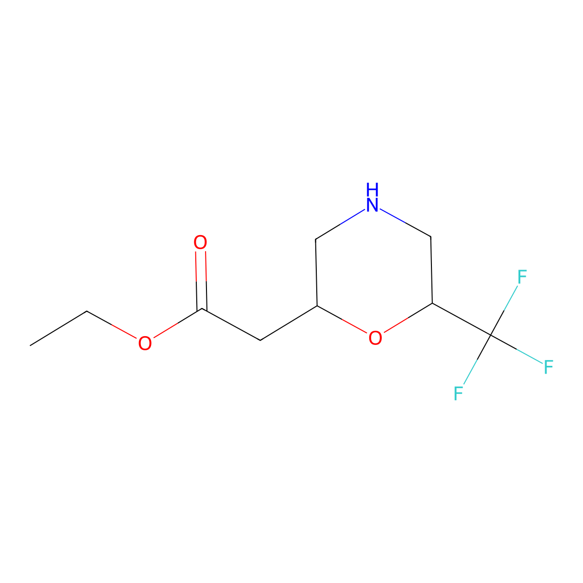 Ethyl 2-[6-(trifluoromethyl)morpholin-2-yl]acetate molecular structure, CAS 2580226-74-8