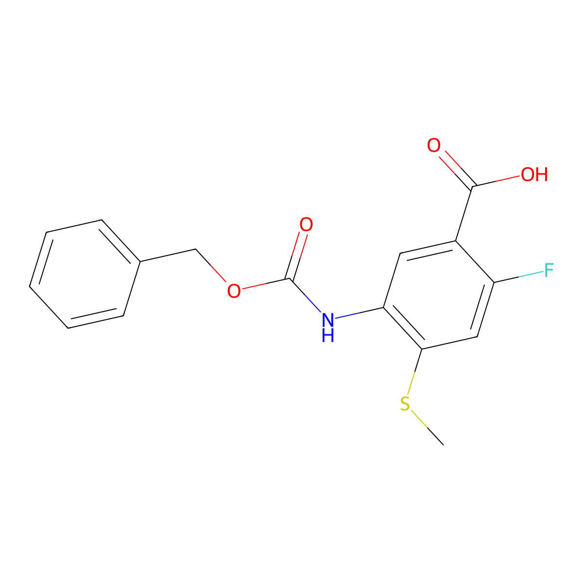 5-{[(Benzyloxy)carbonyl]amino}-2-fluoro-4-(methylsulfanyl)benzoic acid molecular structure, CAS 2580226-89-5