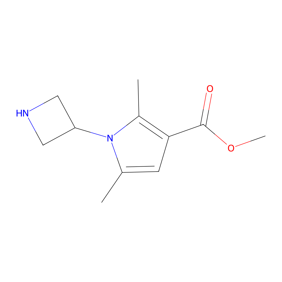 methyl 1-(azetidin-3-yl)-2,5-dimethyl-1H-pyrrole-3-carboxylate molecular structure, CAS 2580227-08-1