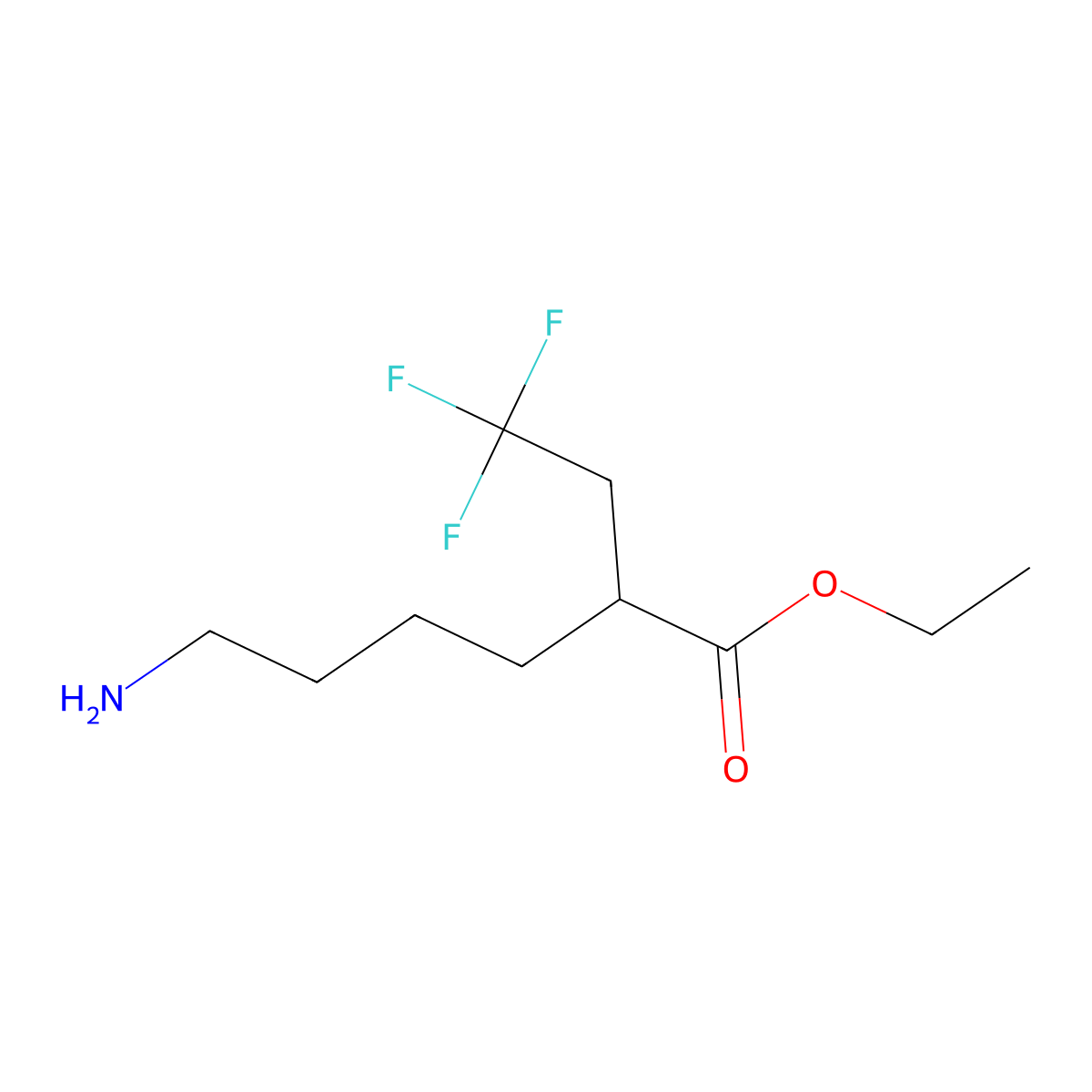 Ethyl 6-amino-2-(2,2,2-trifluoroethyl)hexanoate molecular structure, CAS 2580227-17-2