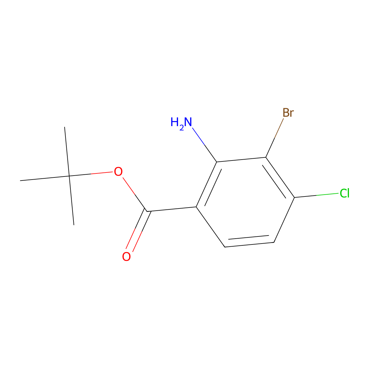 Tert-butyl 2-amino-3-bromo-4-chlorobenzoate molecular structure, CAS 2580227-24-1