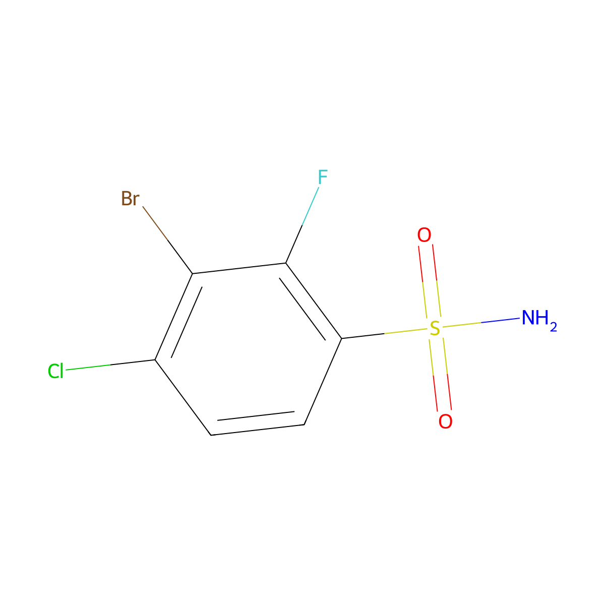 3-Bromo-4-chloro-2-fluorobenzene-1-sulfonamide molecular structure, CAS 2580227-34-3