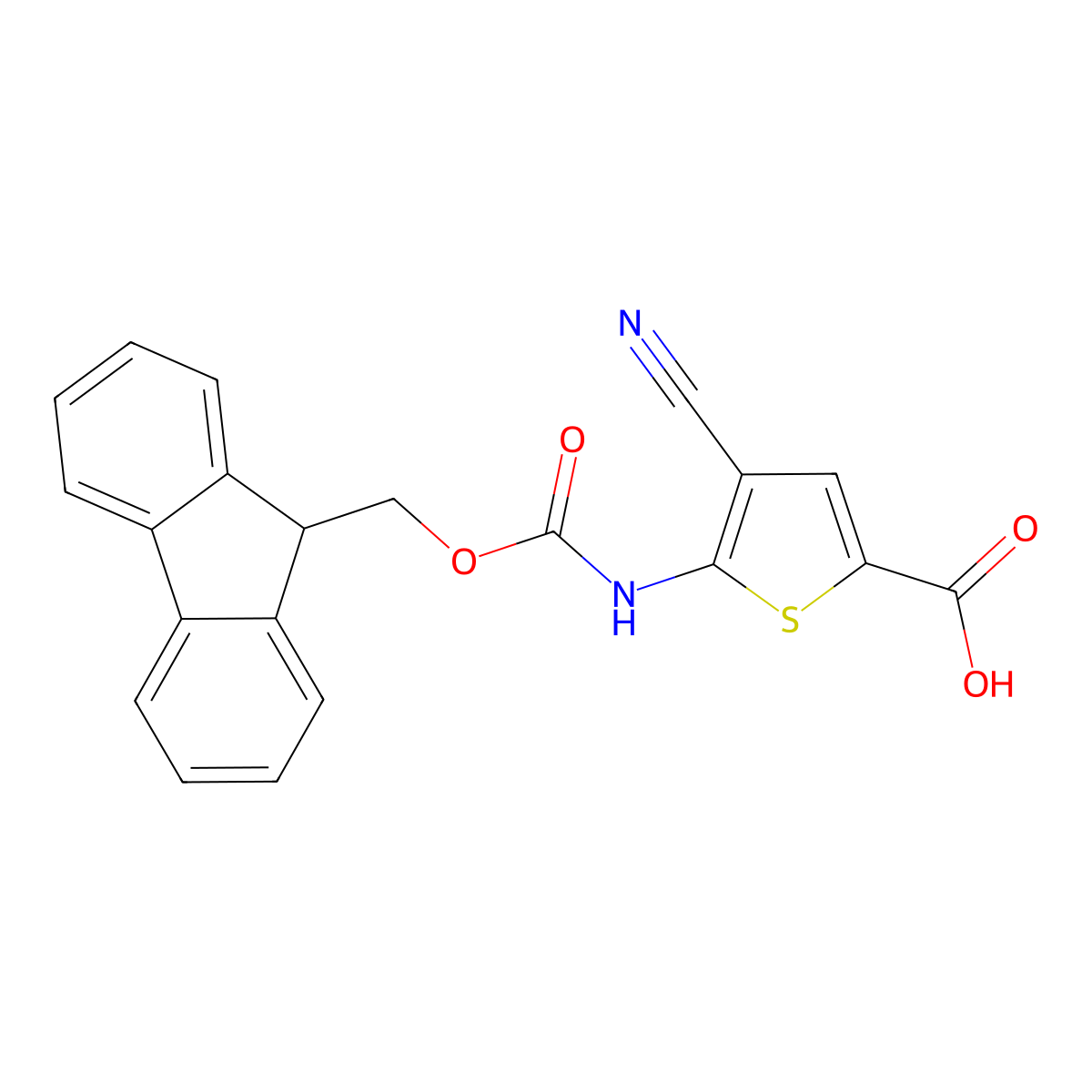 4-cyano-5-({[(9H-fluoren-9-yl)methoxy]carbonyl}amino)thiophene-2-carboxylic acid molecular structure, CAS 2580227-37-6