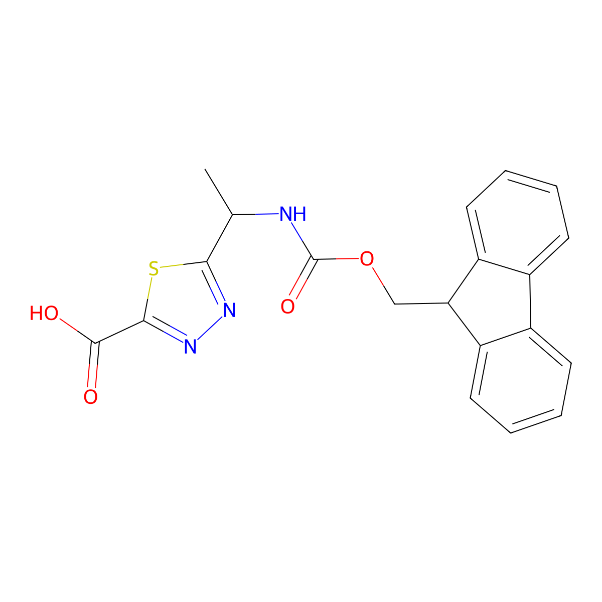 5-[1-({[(9H-fluoren-9-yl)methoxy]carbonyl}amino)ethyl]-1,3,4-thiadiazole-2-carboxylic acid molecular structure, CAS 2580227-59-2