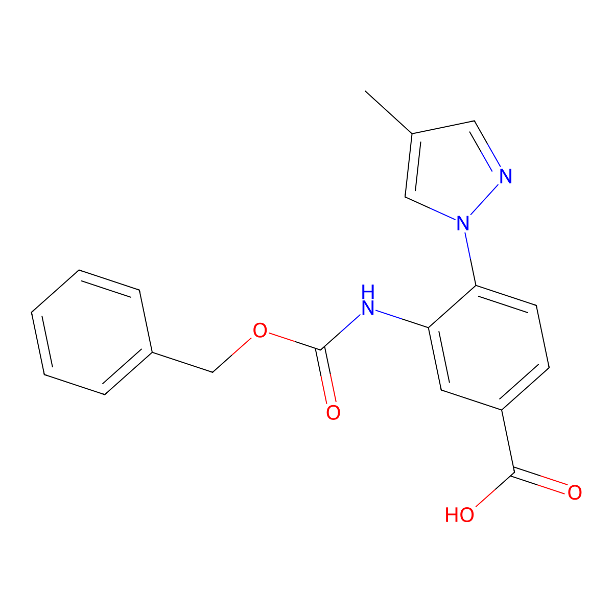 3-{[(benzyloxy)carbonyl]amino}-4-(4-methyl-1H-pyrazol-1-yl)benzoic acid molecular structure, CAS 2580227-65-0