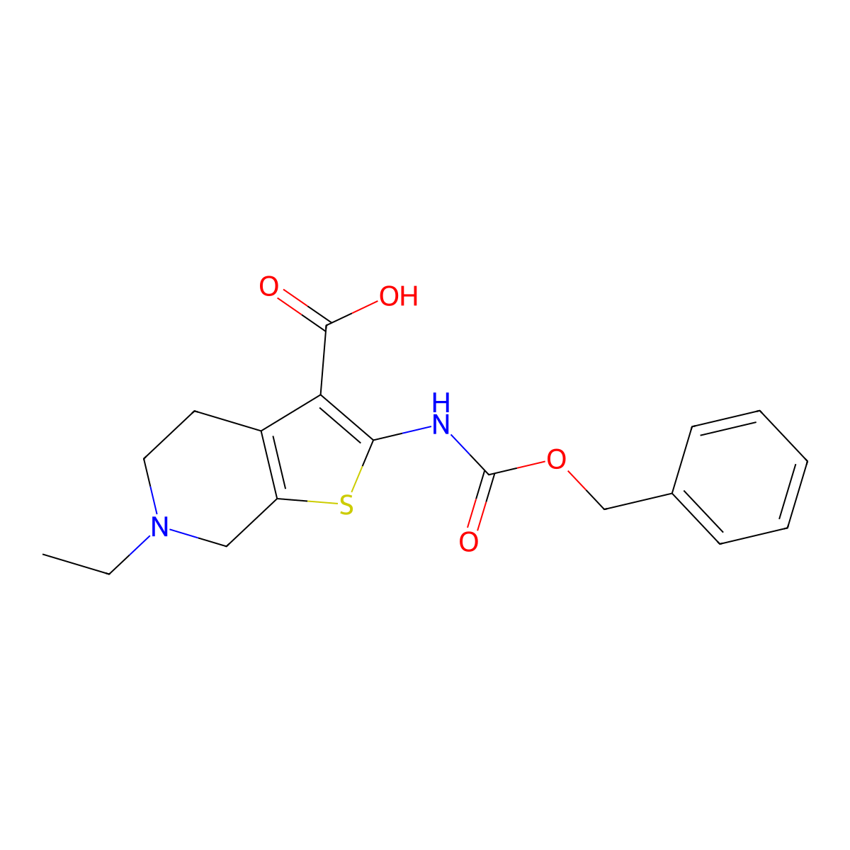 2-{[(benzyloxy)carbonyl]amino}-6-ethyl-4H,5H,6H,7H-thieno[2,3-c]pyridine-3-carboxylic acid molecular structure, CAS 2580227-82-1