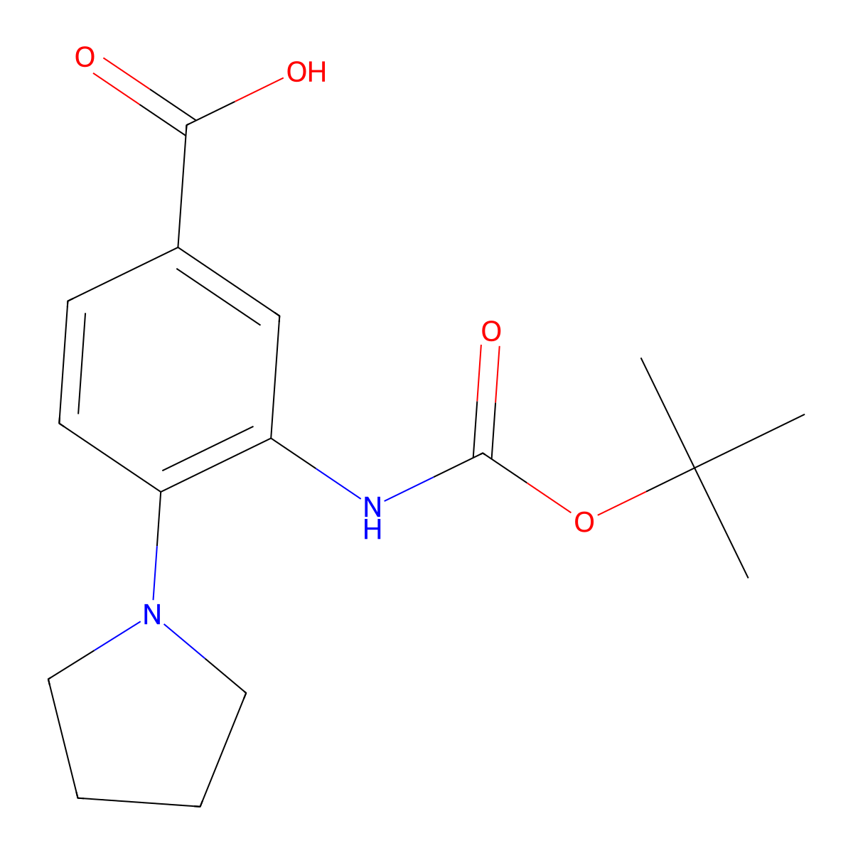 3-{[(Tert-butoxy)carbonyl]amino}-4-(pyrrolidin-1-yl)benzoic acid molecular structure, CAS 2580227-91-2