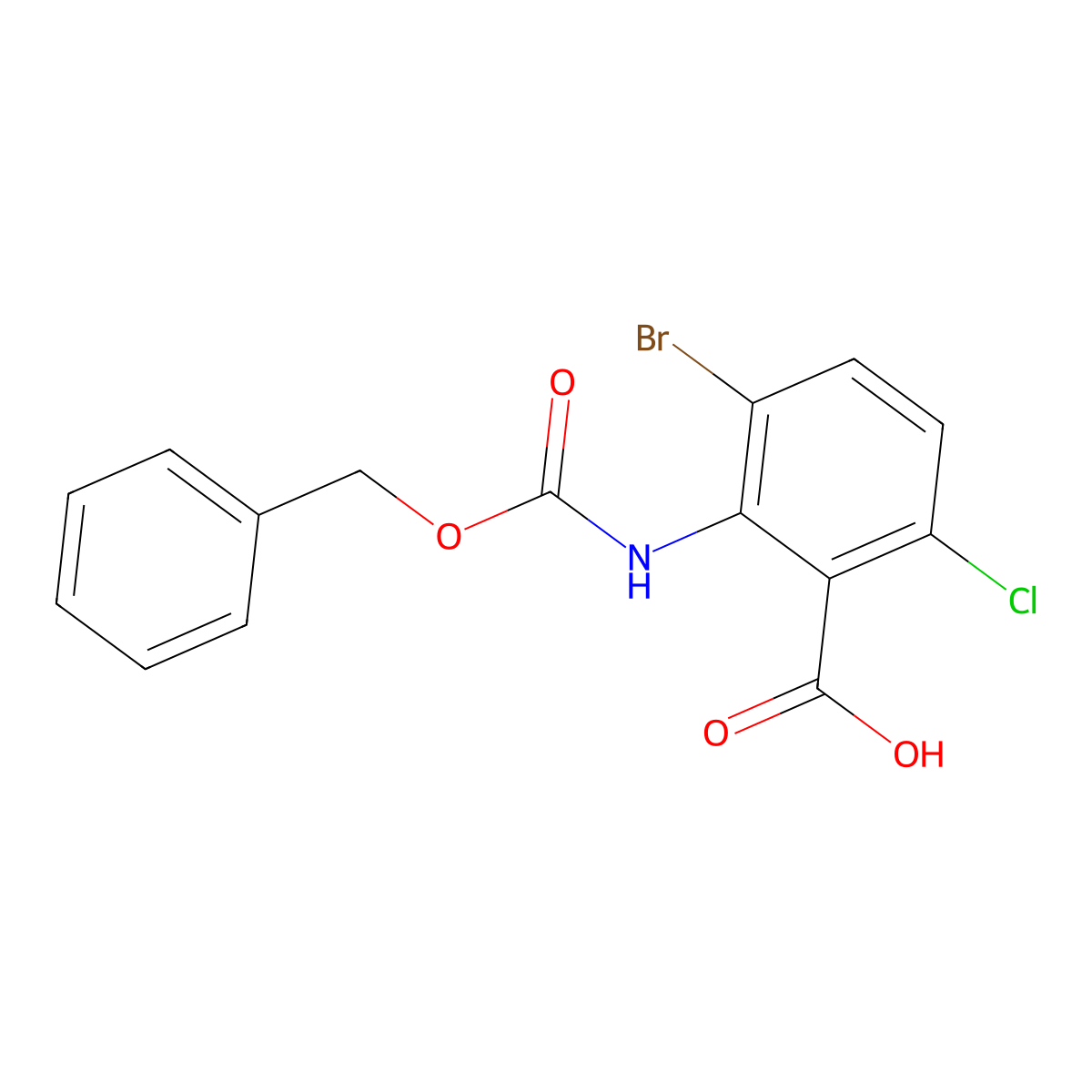 2-{[(Benzyloxy)carbonyl]amino}-3-bromo-6-chlorobenzoic acid molecular structure, CAS 2580228-08-4