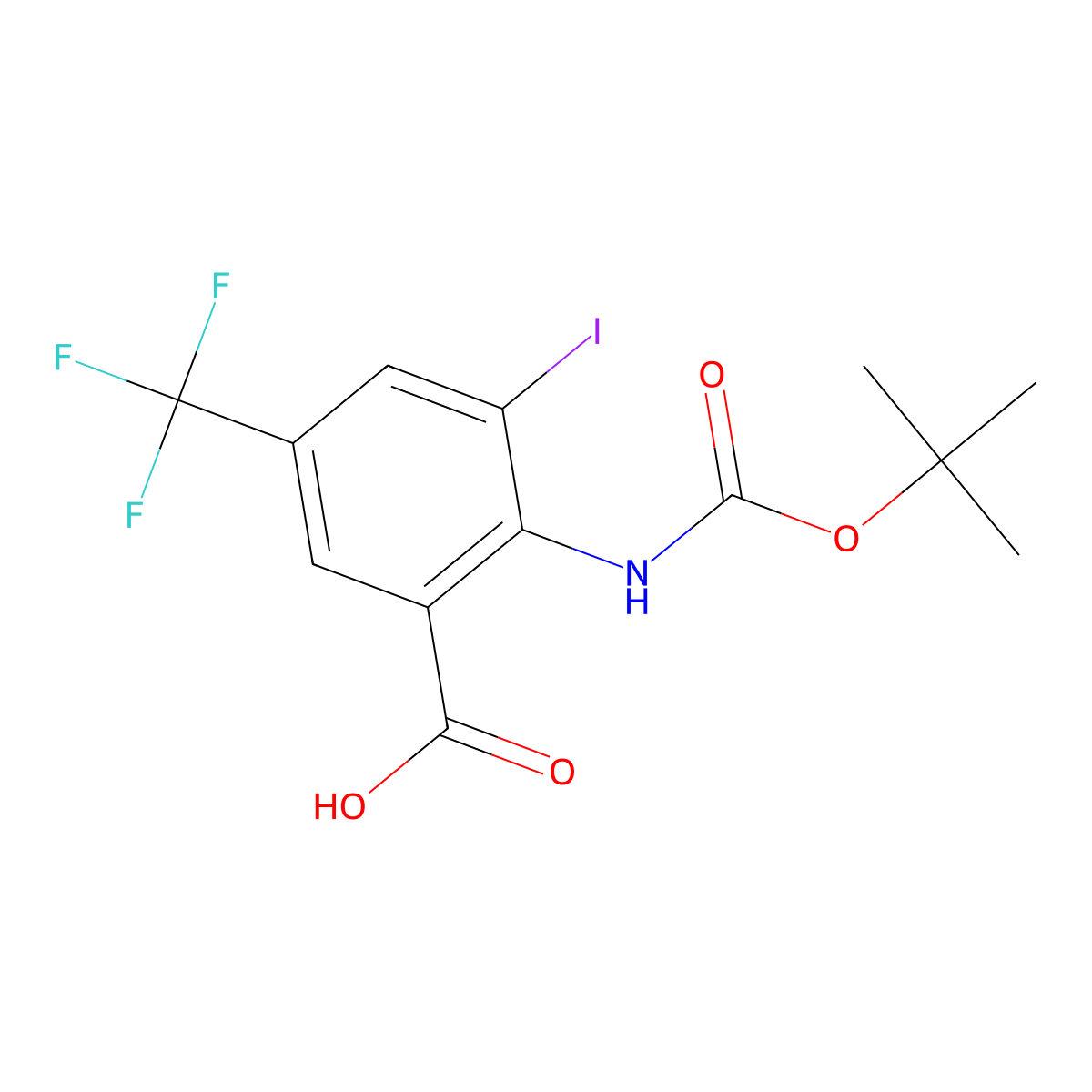 2-{[(Tert-butoxy)carbonyl]amino}-3-iodo-5-(trifluoromethyl)benzoic acid molecular structure, CAS 2580228-13-1