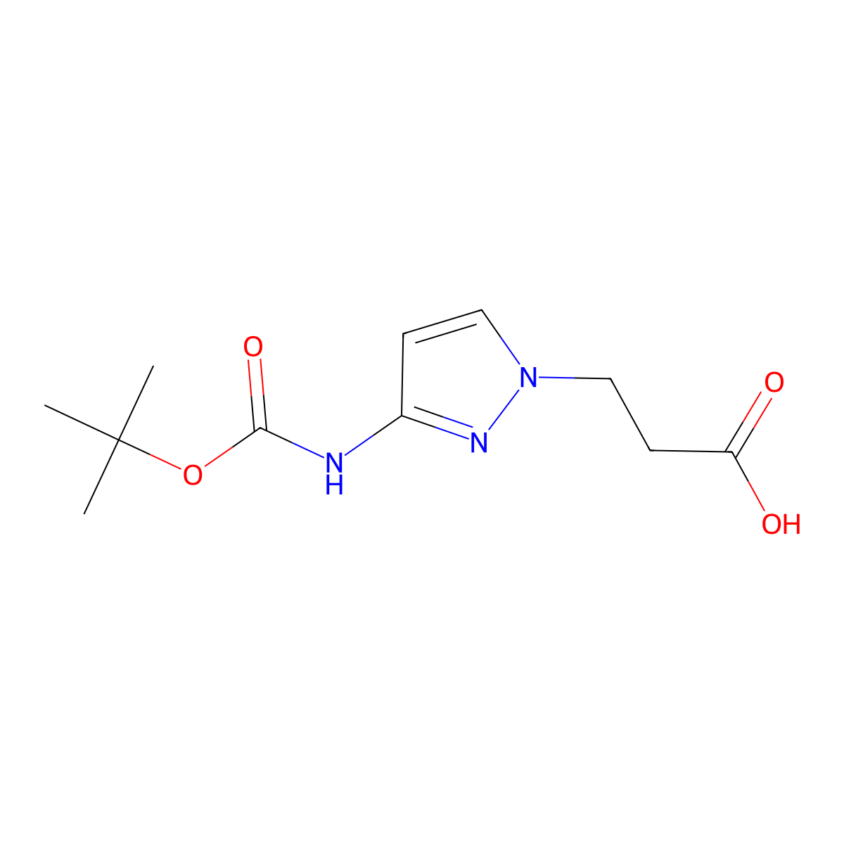3-(3-{[(tert-butoxy)carbonyl]amino}-1H-pyrazol-1-yl)propanoic acid molecular structure, CAS 2580228-22-2