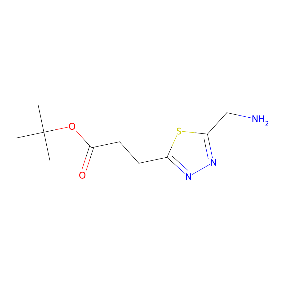 Tert-butyl 3-[5-(aminomethyl)-1,3,4-thiadiazol-2-yl]propanoate molecular structure, CAS 2580228-33-5