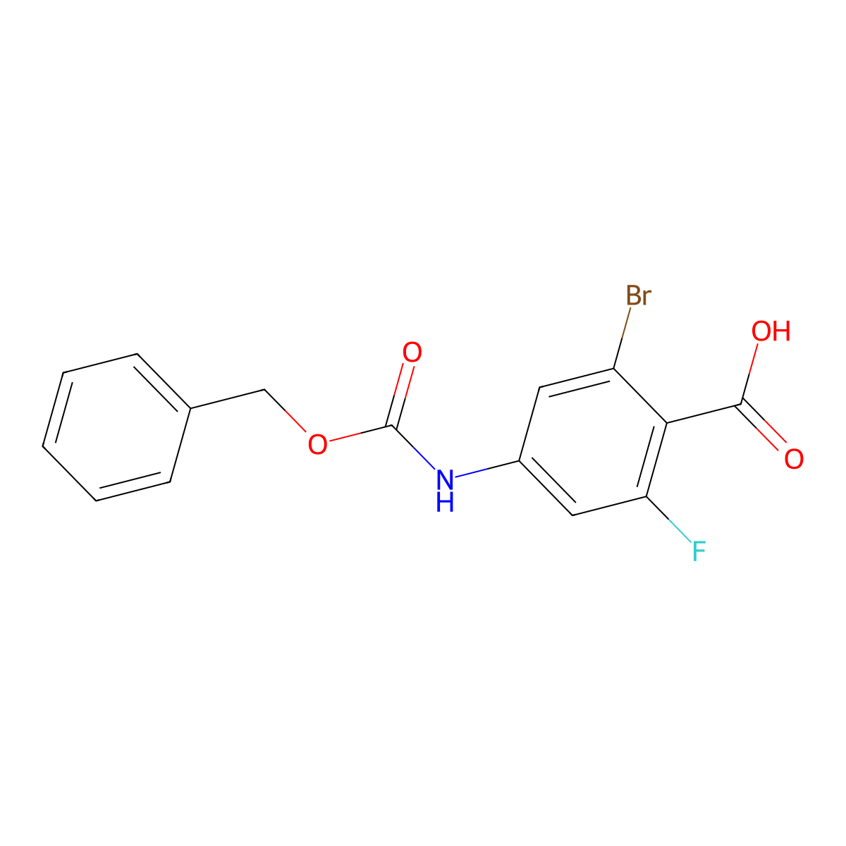 4-{[(Benzyloxy)carbonyl]amino}-2-bromo-6-fluorobenzoic acid molecular structure, CAS 2580228-44-8