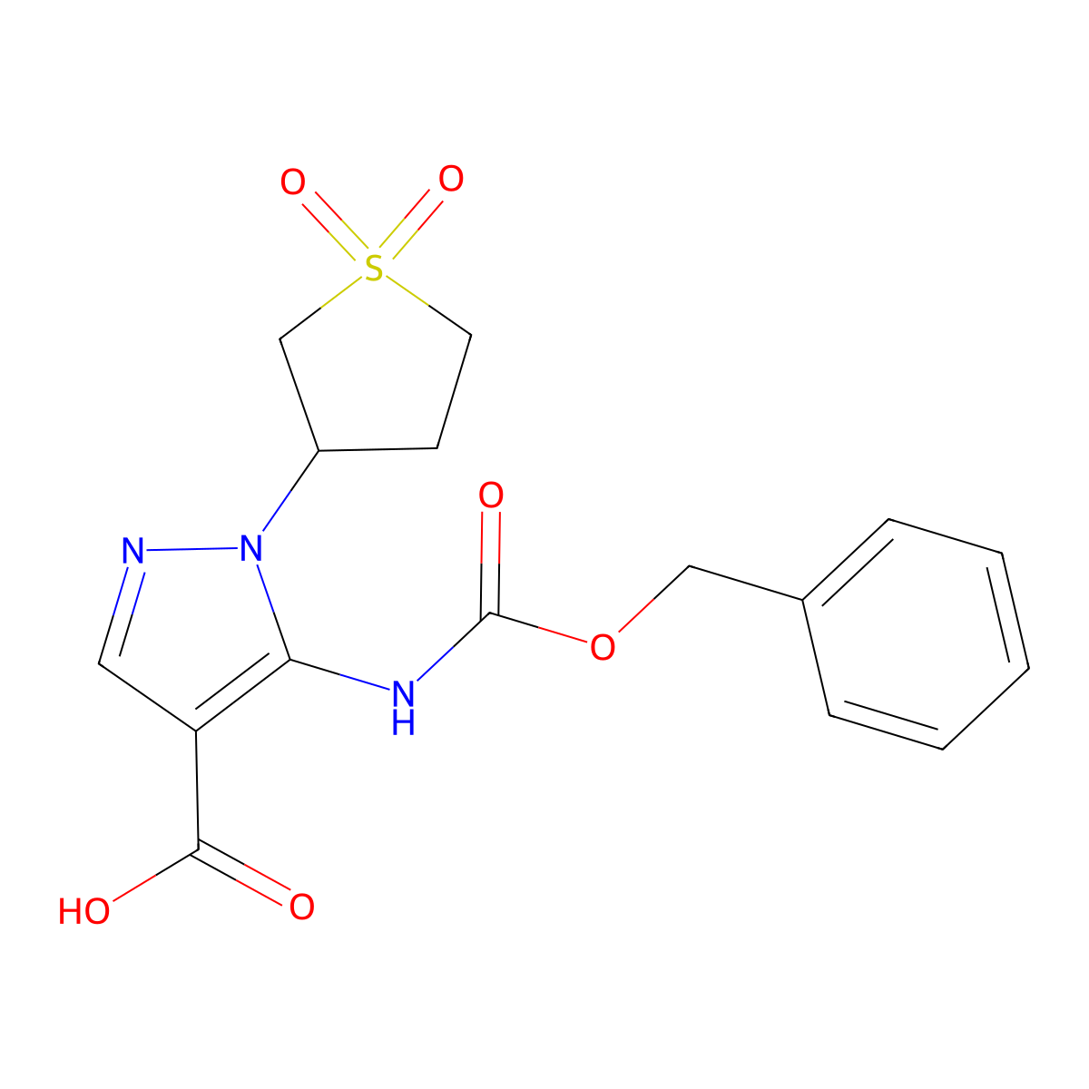 5-{[(benzyloxy)carbonyl]amino}-1-(1,1-dioxo-1lambda6-thiolan-3-yl)-1H-pyrazole-4-carboxylic acid molecular structure, CAS 2580228-55-1