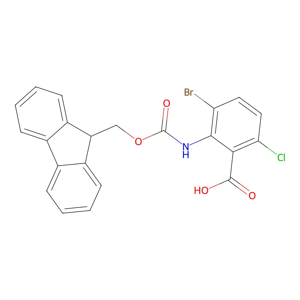 3-bromo-6-chloro-2-({[(9H-fluoren-9-yl)methoxy]carbonyl}amino)benzoic acid molecular structure, CAS 2580228-88-0