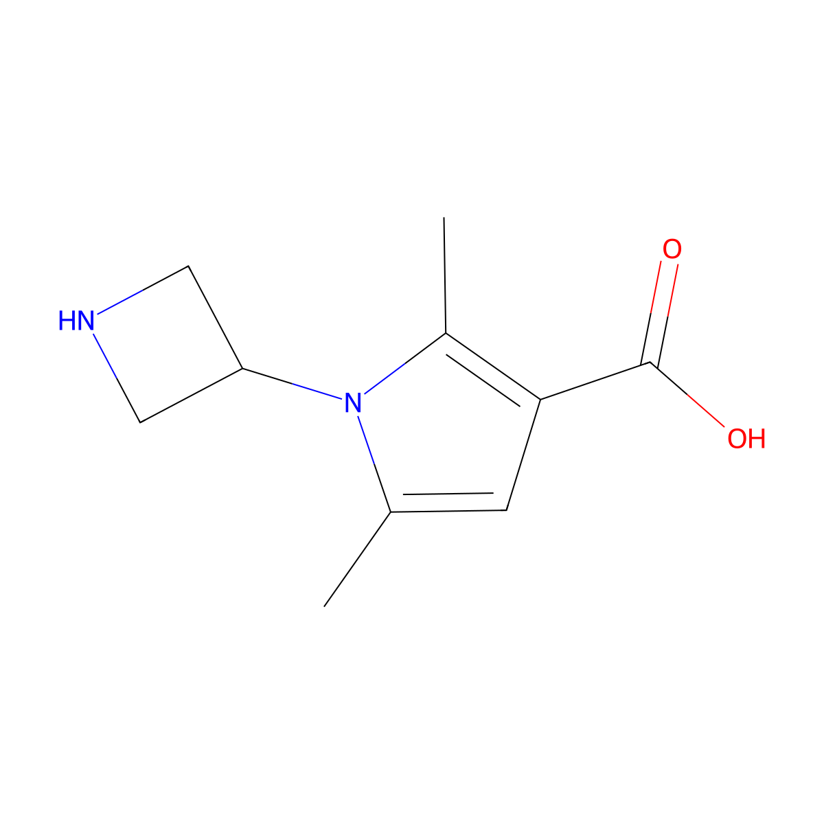 1-(azetidin-3-yl)-2,5-dimethyl-1H-pyrrole-3-carboxylic acid molecular structure, CAS 2580230-11-9