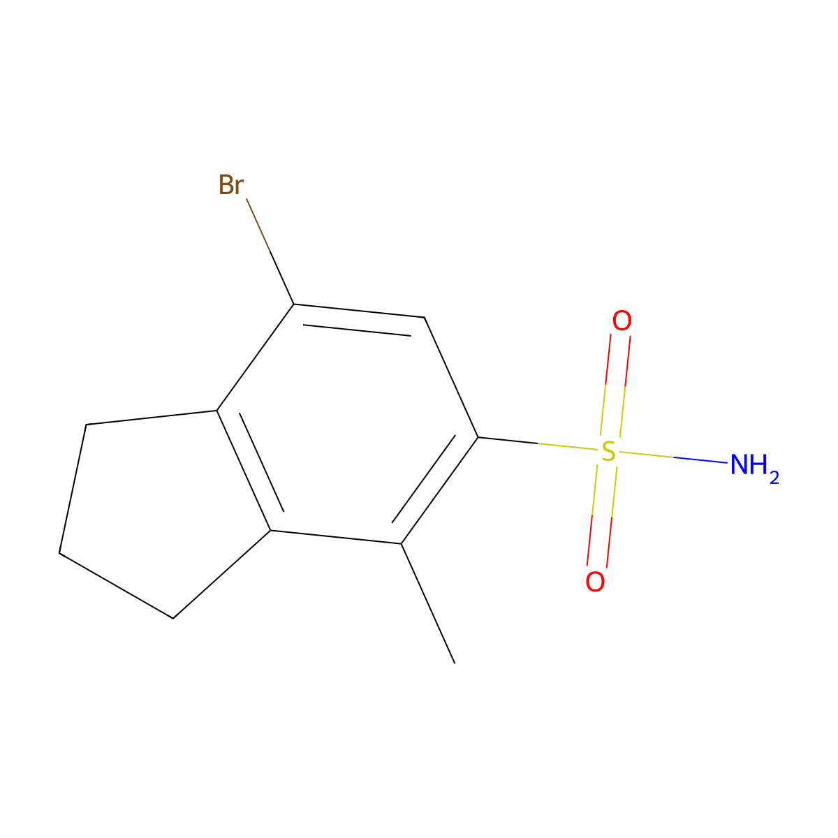 7-bromo-4-methyl-2,3-dihydro-1H-indene-5-sulfonamide molecular structure, CAS 2580230-13-1