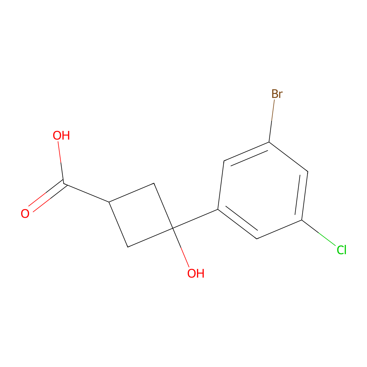 3-(3-Bromo-5-chlorophenyl)-3-hydroxycyclobutane-1-carboxylic acid molecular structure, CAS 2580230-22-2