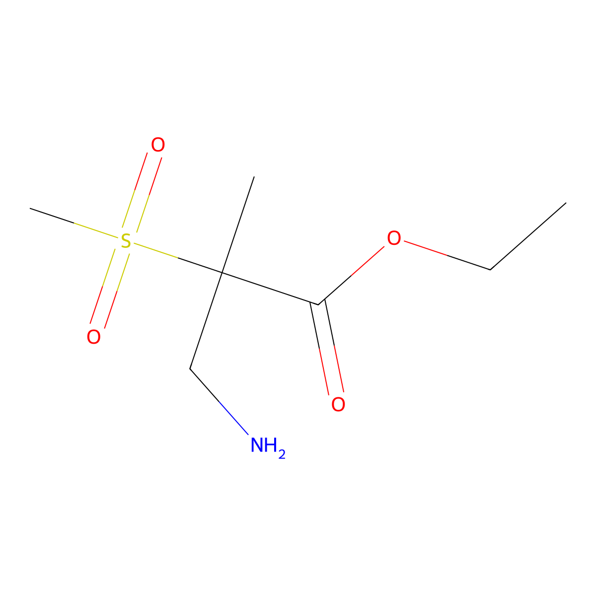 Ethyl 3-amino-2-methanesulfonyl-2-methylpropanoate molecular structure, CAS 2580230-25-5