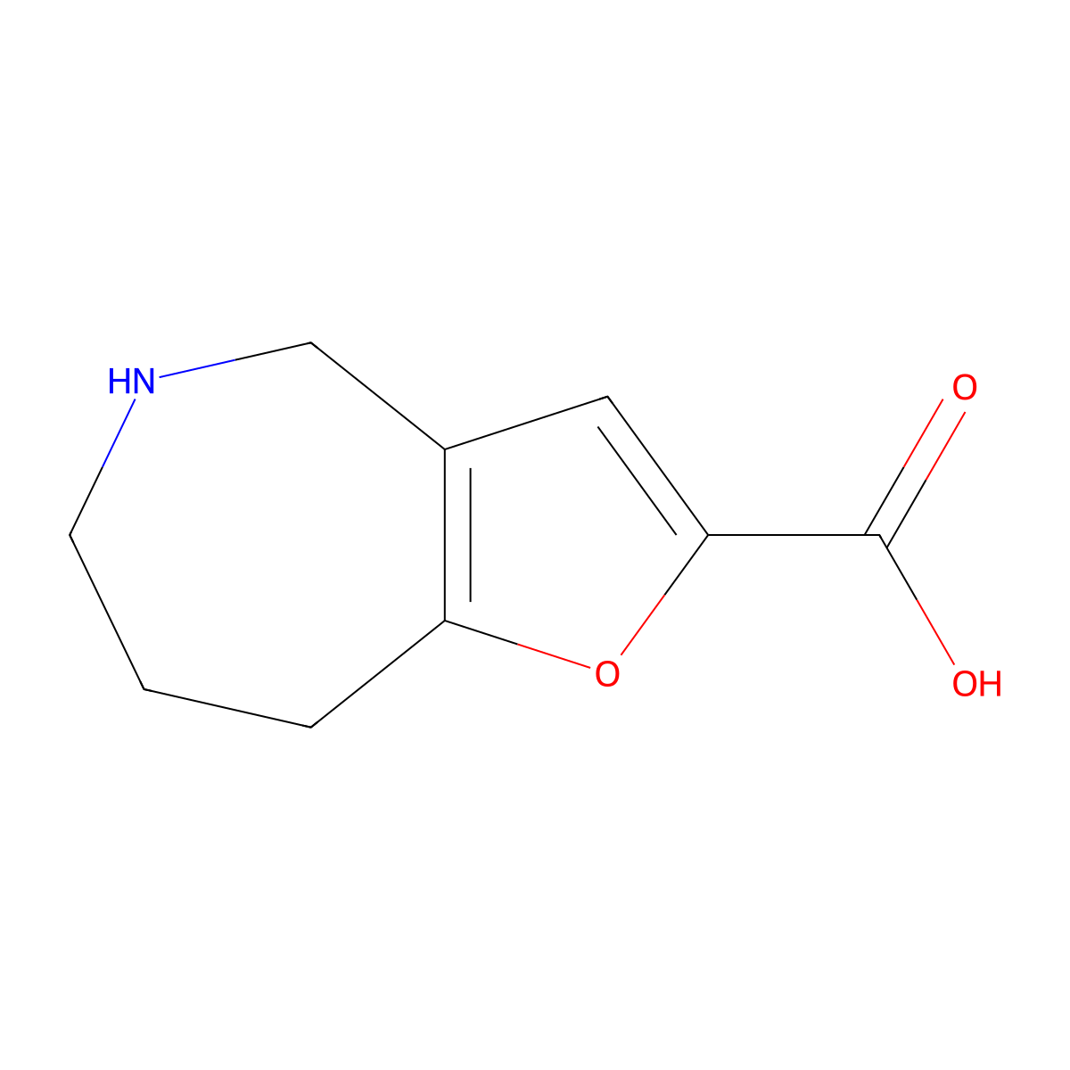 4H,5H,6H,7H,8H-furo[3,2-c]azepine-2-carboxylic acid molecular structure, CAS 2580230-32-4