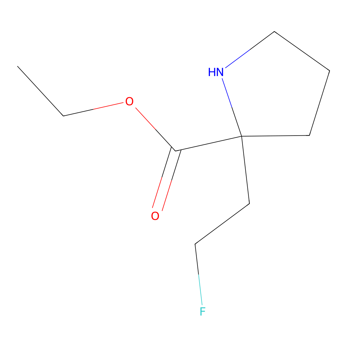 Ethyl 2-(2-fluoroethyl)pyrrolidine-2-carboxylate molecular structure, CAS 2580230-45-9