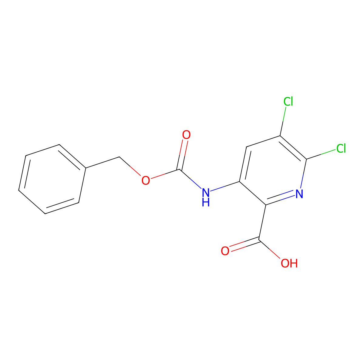 3-{[(Benzyloxy)carbonyl]amino}-5,6-dichloropyridine-2-carboxylic acid molecular structure, CAS 2580230-78-8