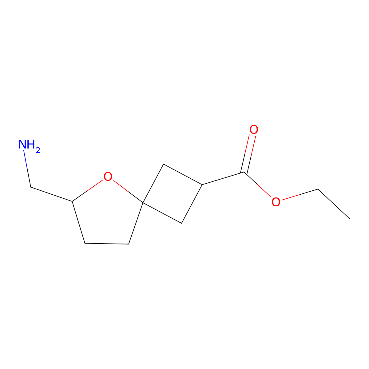 Ethyl 6-(aminomethyl)-5-oxaspiro[3.4]octane-2-carboxylate molecular structure, CAS 2580230-88-0