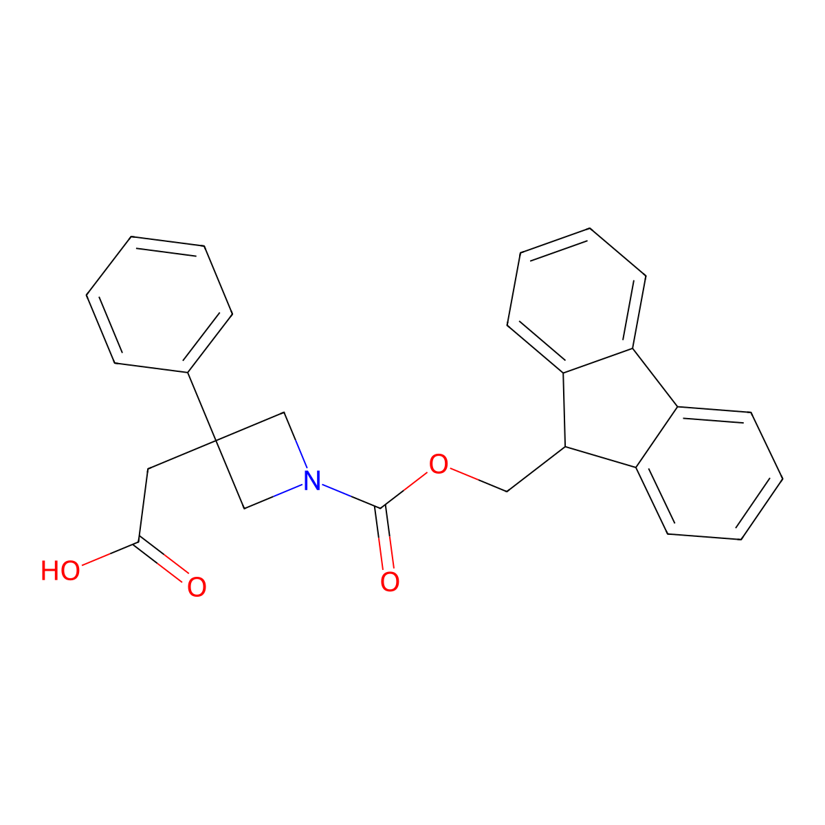 2-(1-{[(9H-fluoren-9-yl)methoxy]carbonyl}-3-phenylazetidin-3-yl)aceticacid molecular structure, CAS 2580230-89-1