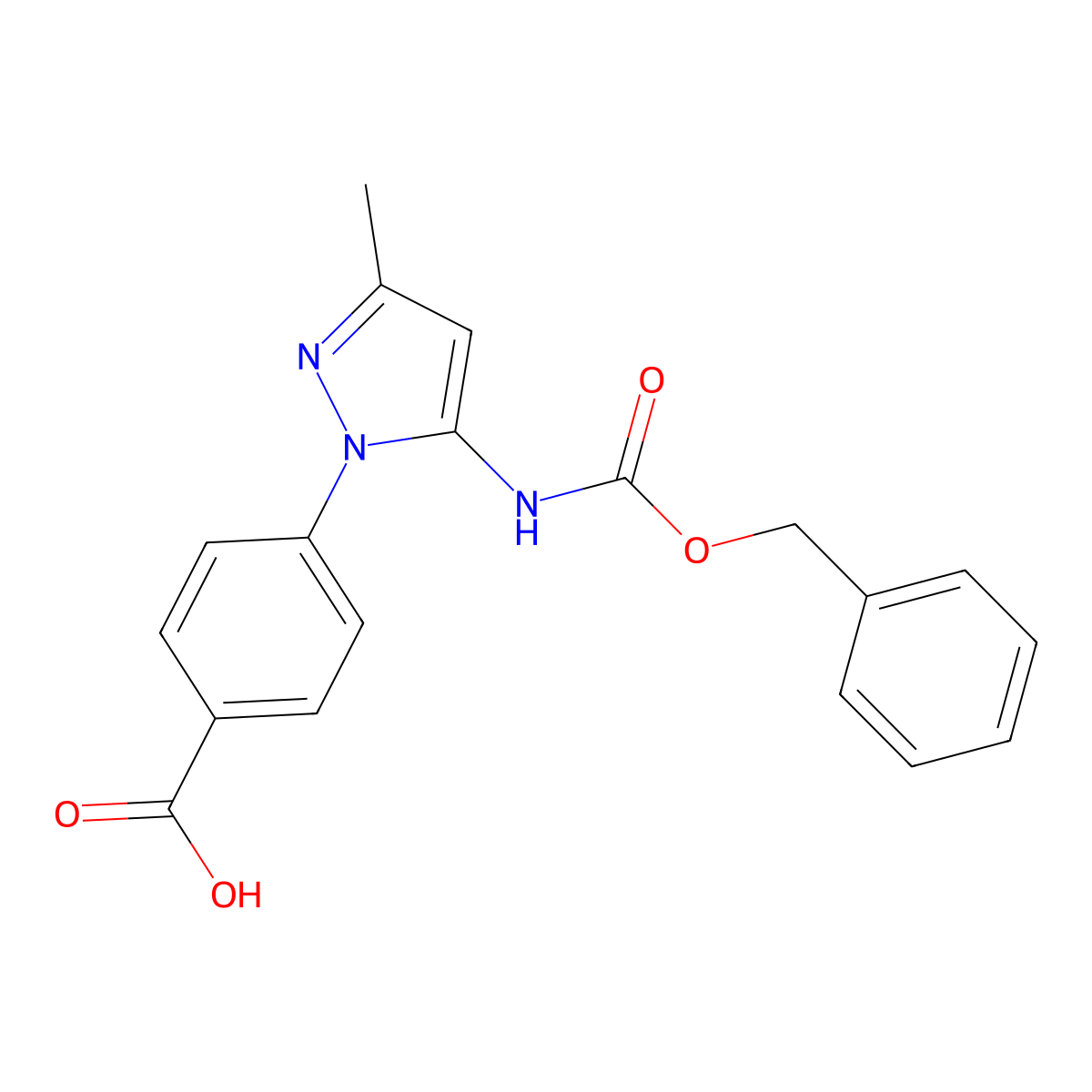 4-(5-{[(benzyloxy)carbonyl]amino}-3-methyl-1H-pyrazol-1-yl)benzoic acid molecular structure, CAS 2580230-97-1