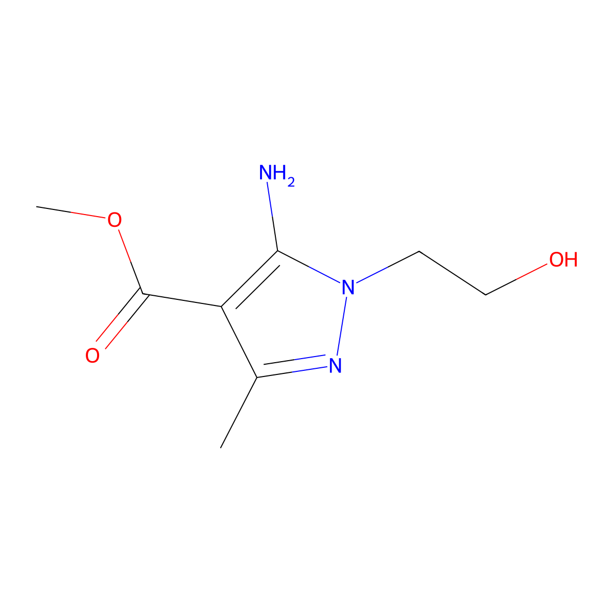 methyl 5-amino-1-(2-hydroxyethyl)-3-methyl-1H-pyrazole-4-carboxylate molecular structure, CAS 2580231-00-9