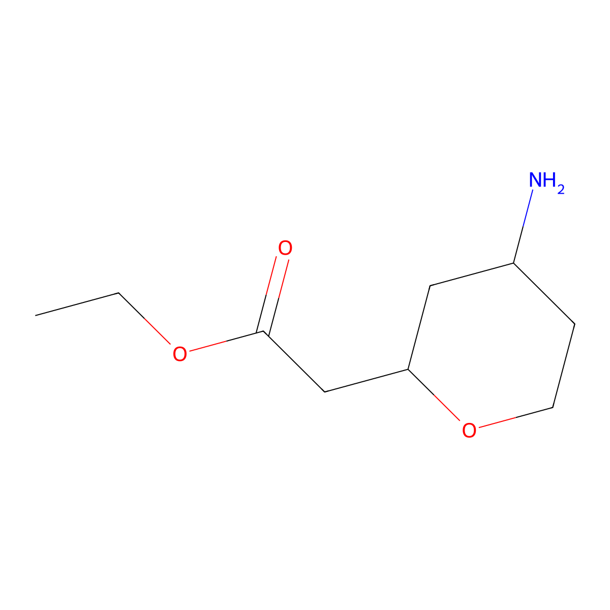 Ethyl 2-(4-aminooxan-2-yl)acetate molecular structure, CAS 2580231-11-2
