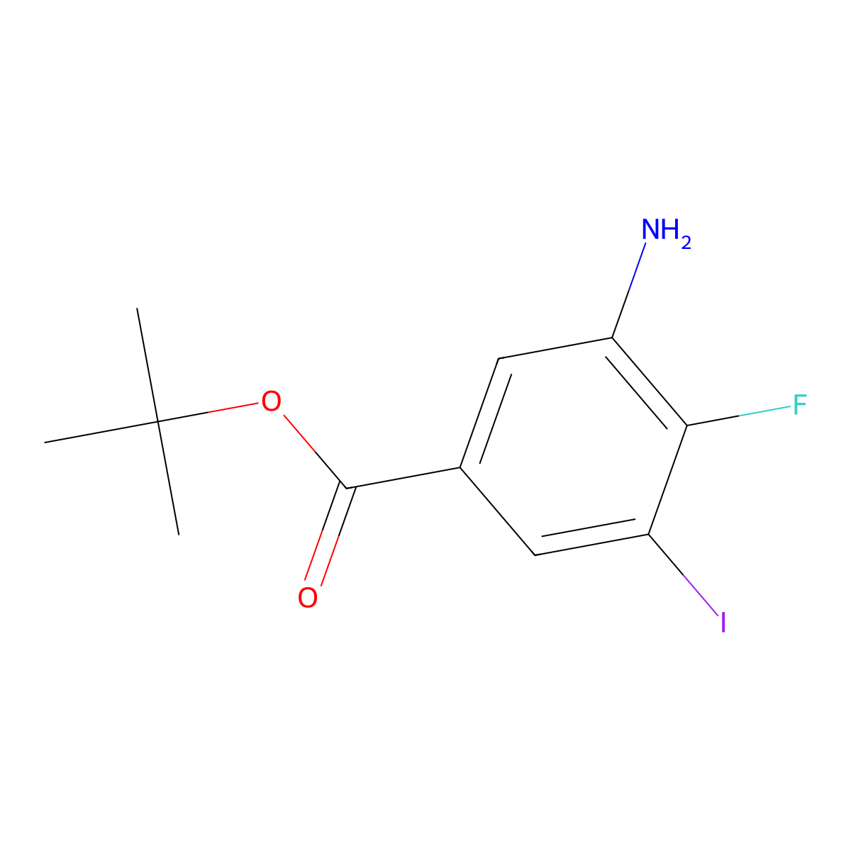 Tert-butyl 3-amino-4-fluoro-5-iodobenzoate molecular structure, CAS 2580231-15-6