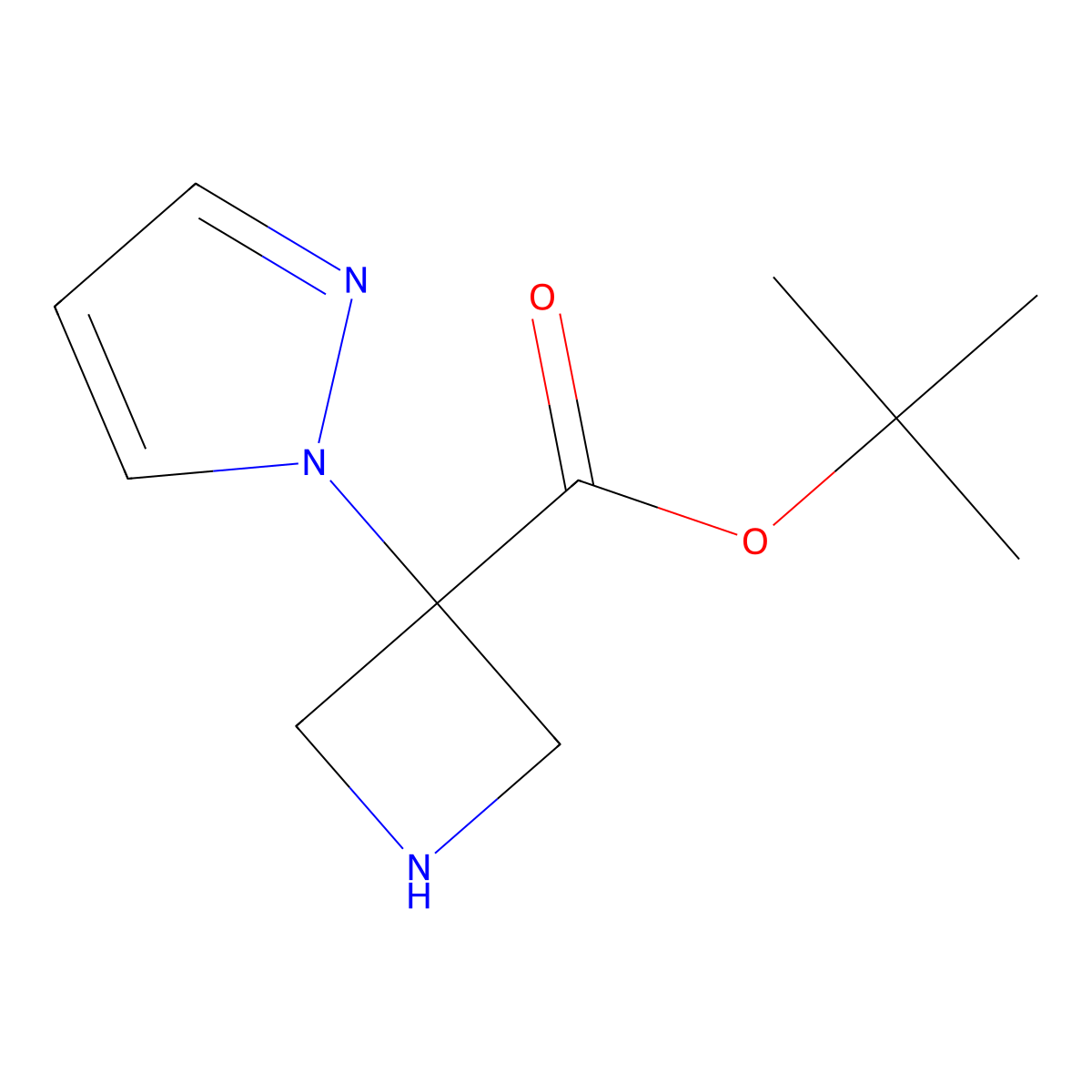 tert-butyl 3-(1H-pyrazol-1-yl)azetidine-3-carboxylate molecular structure, CAS 2580231-16-7