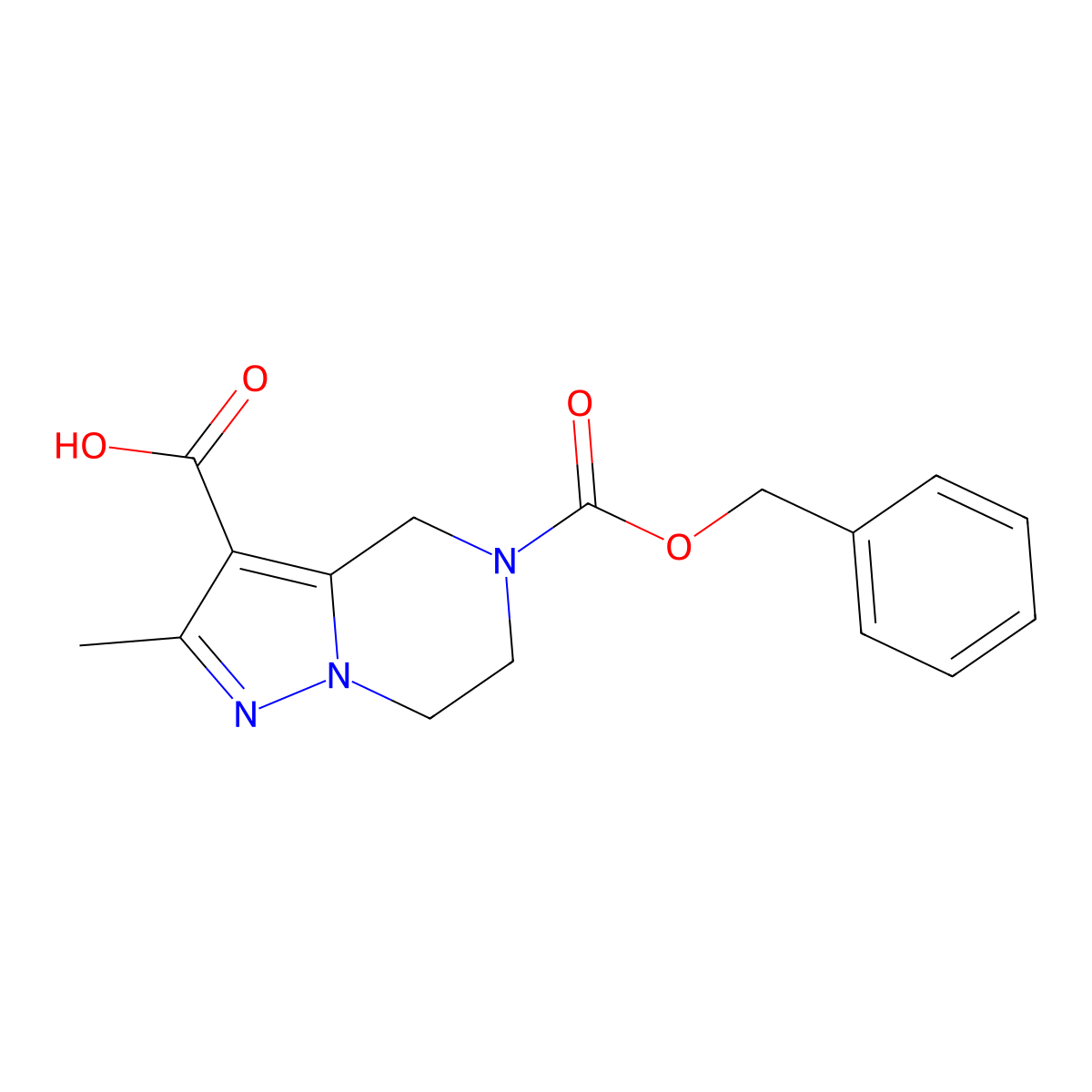 5-[(benzyloxy)carbonyl]-2-methyl-4H,5H,6H,7H-pyrazolo[1,5-a]pyrazine-3-carboxylic acid molecular structure, CAS 2580231-33-8