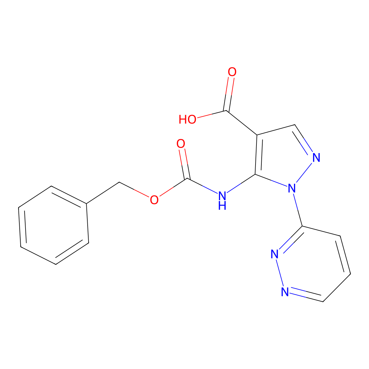 5-{[(benzyloxy)carbonyl]amino}-1-(pyridazin-3-yl)-1H-pyrazole-4-carboxylic acid molecular structure, CAS 2580231-40-7