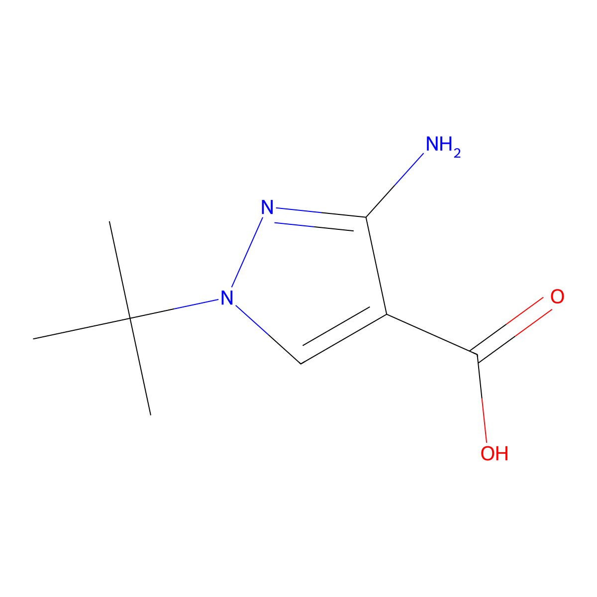 3-amino-1-tert-butyl-1H-pyrazole-4-carboxylic acid molecular structure, CAS 2580231-52-1
