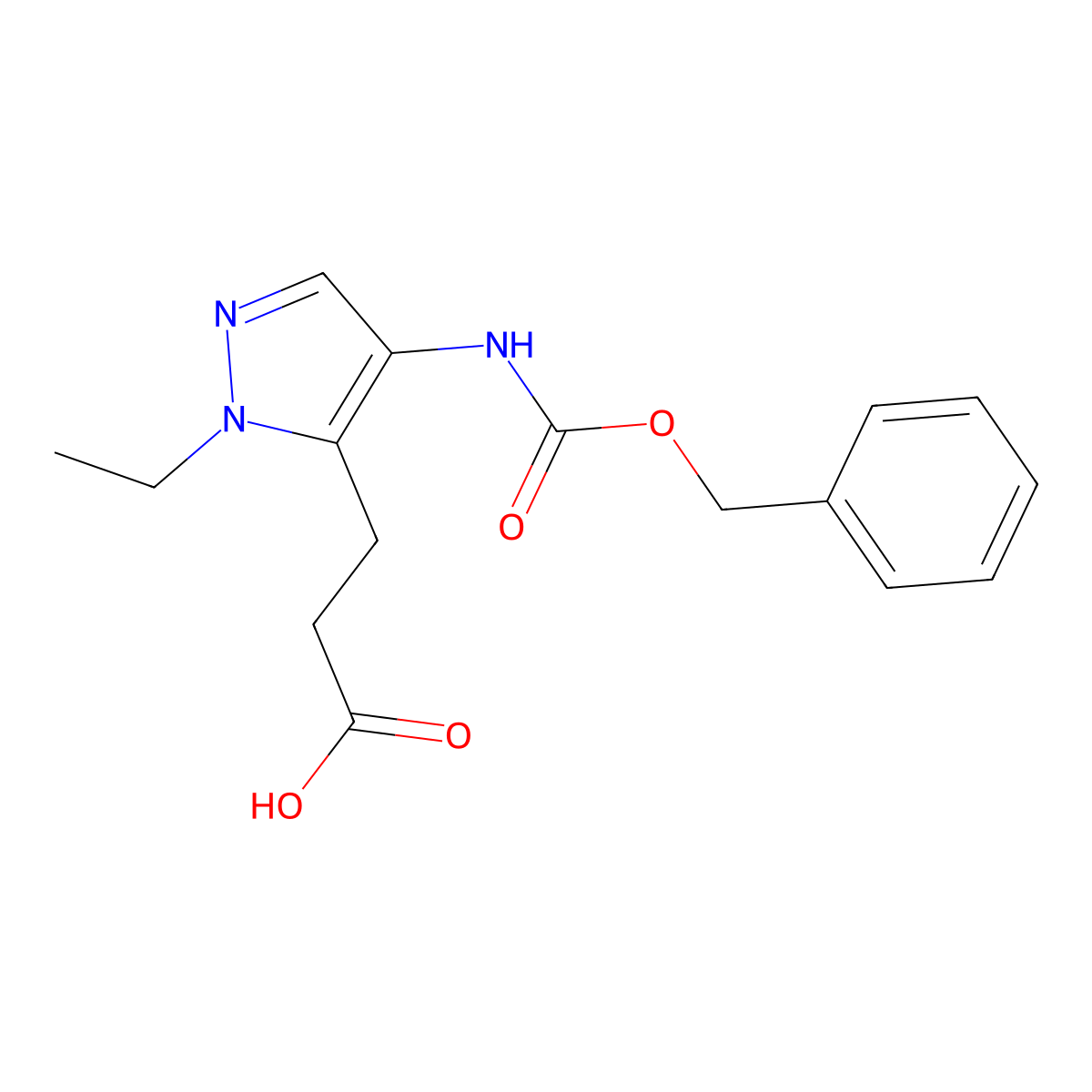 3-(4-{[(benzyloxy)carbonyl]amino}-1-ethyl-1H-pyrazol-5-yl)propanoic acid molecular structure, CAS 2580231-55-4