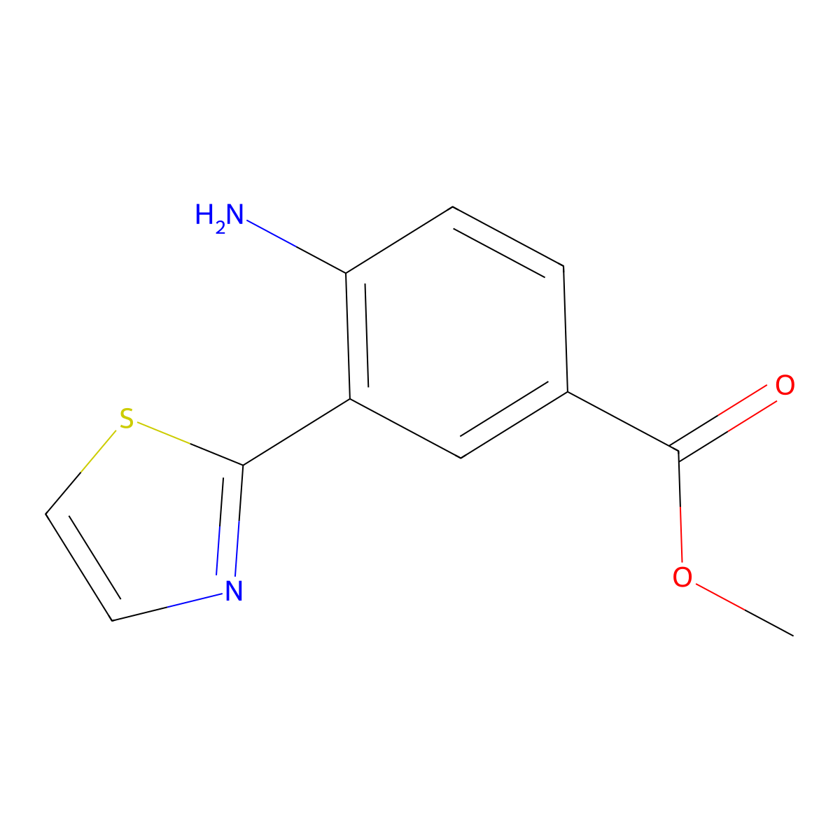 Methyl 4-amino-3-(1,3-thiazol-2-yl)benzoate molecular structure, CAS 2580231-57-6