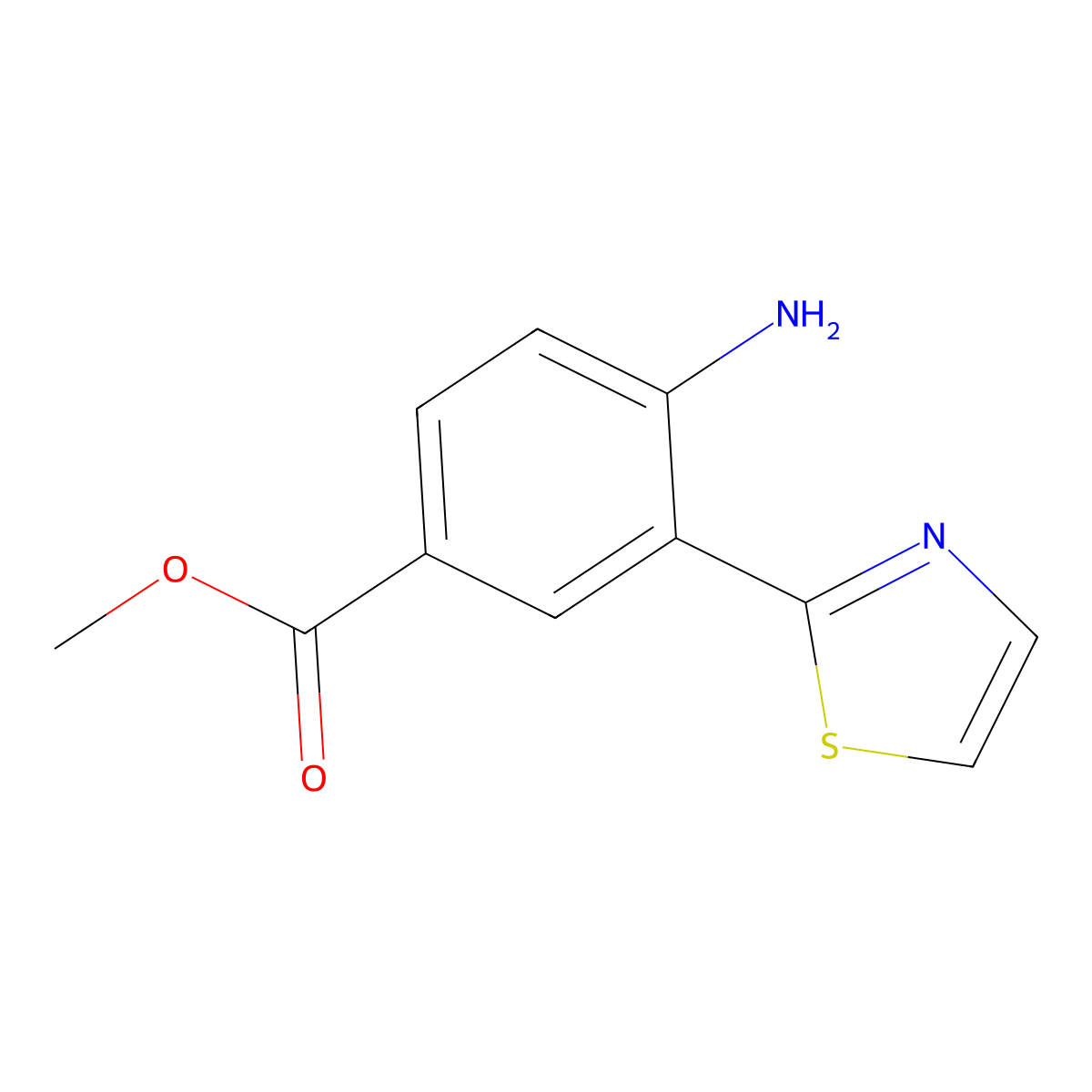Methyl 4-amino-3-(1,3-thiazol-2-yl)benzoate molecular structure, CAS 2580231-57-6