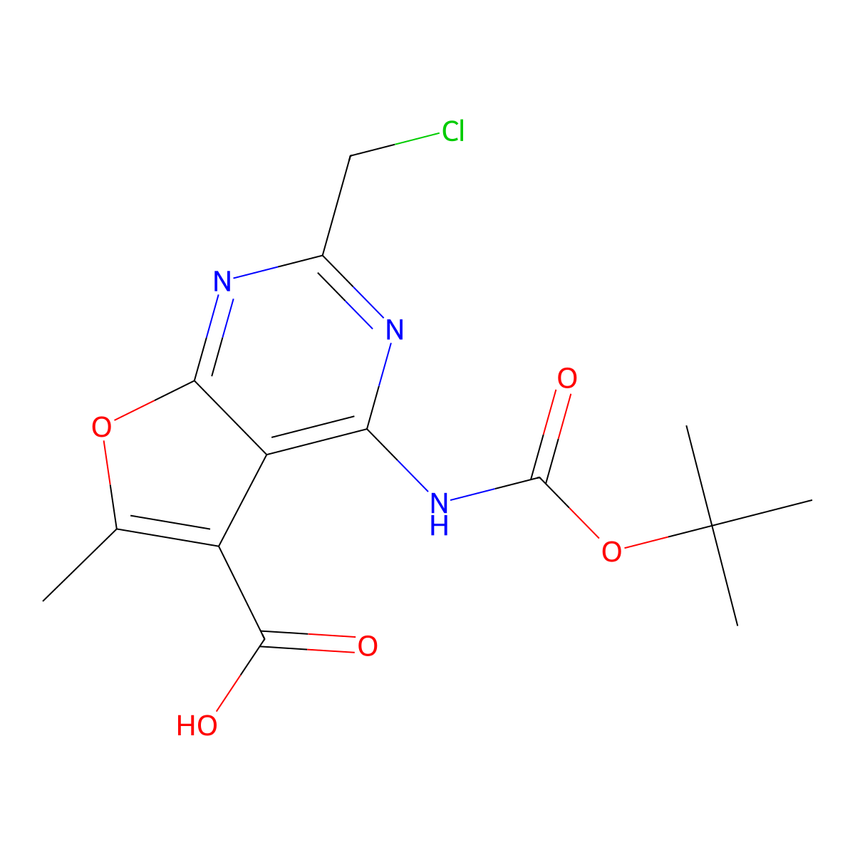 4-{[(Tert-butoxy)carbonyl]amino}-2-(chloromethyl)-6-methylfuro[2,3-d]pyrimidine-5-carboxylic acid molecular structure, CAS 2580231-91-8
