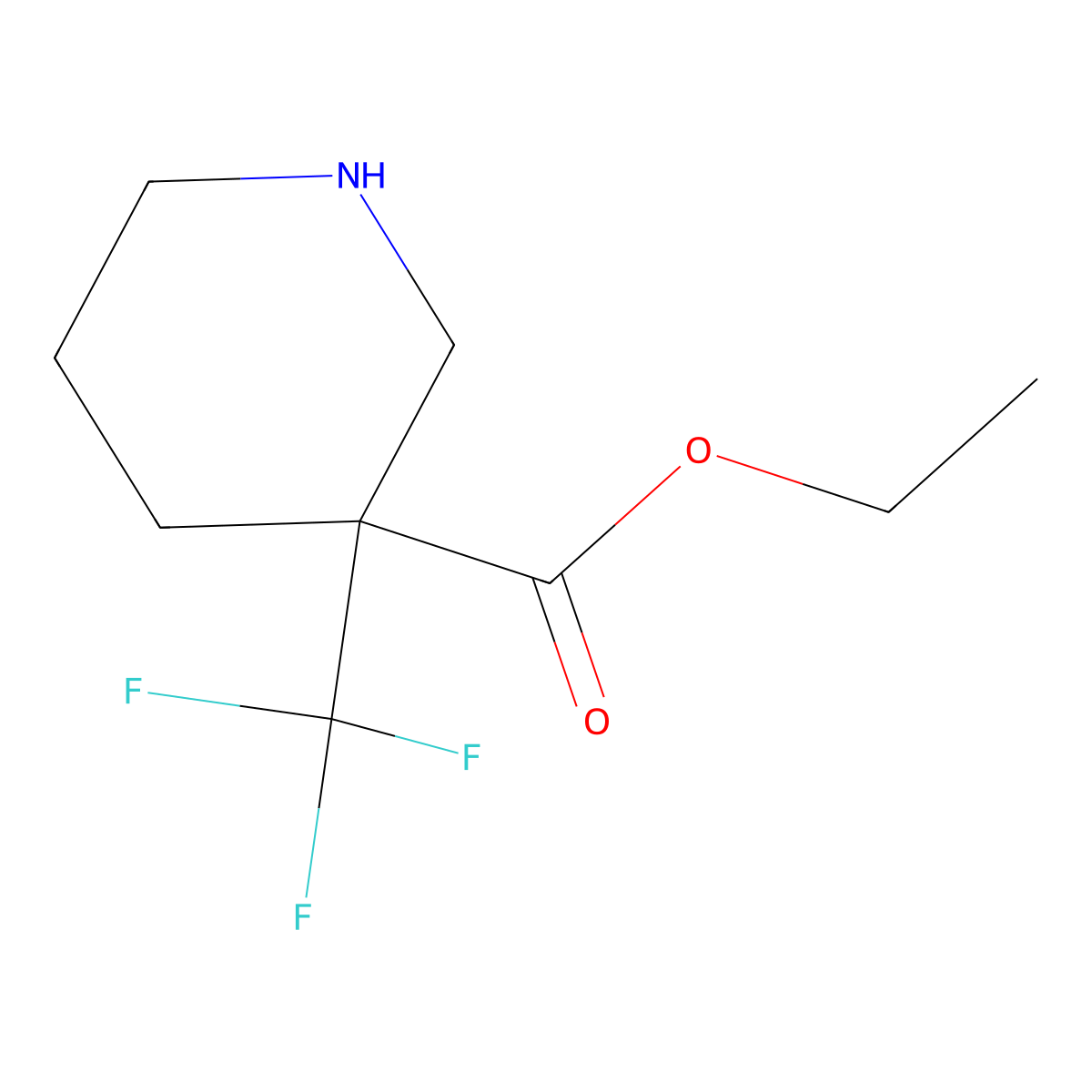 Ethyl 3-(trifluoromethyl)piperidine-3-carboxylate molecular structure, CAS 2580231-96-3
